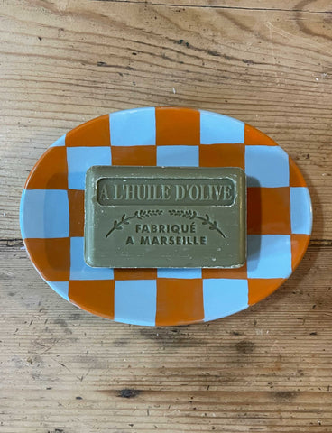 Checkmate Soap Dish, Blue & Orange