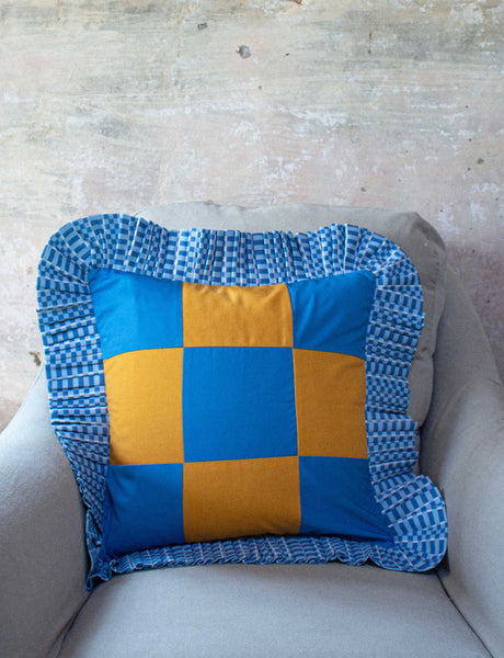 Silo Studio x In Casa by Paboy, Checkerboard Cushion, Blue & Yellow