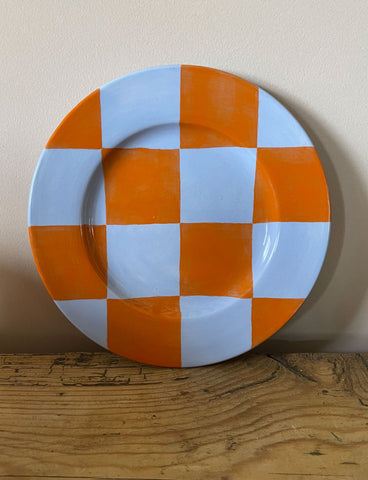 Big Checkmate Plate, Blue & Orange