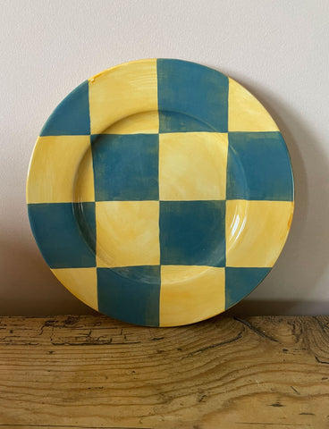 Big Checkmate Plate, Yellow & Turquoise