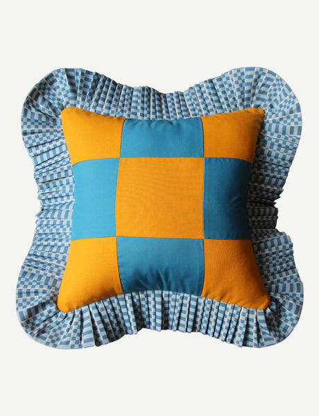 Silo Studio x In Casa by Paboy, Checkerboard Cushion, Blue & Yellow